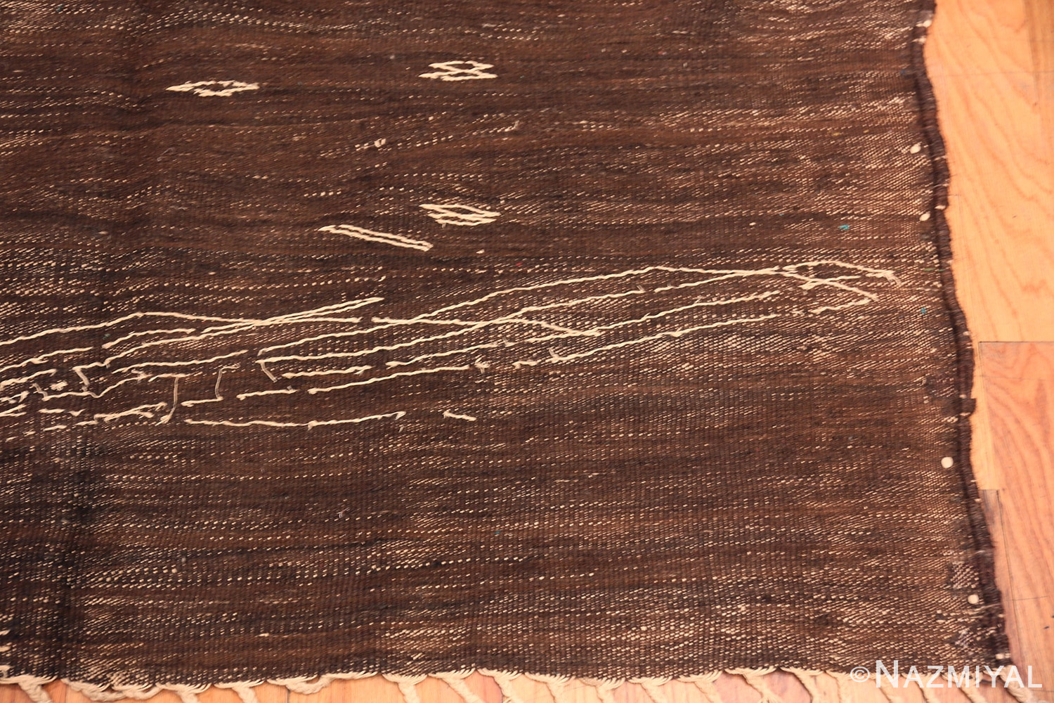 Corner Of Vintage Moroccan Brown Kilim Rug 70540 by Nazmiyal NYC