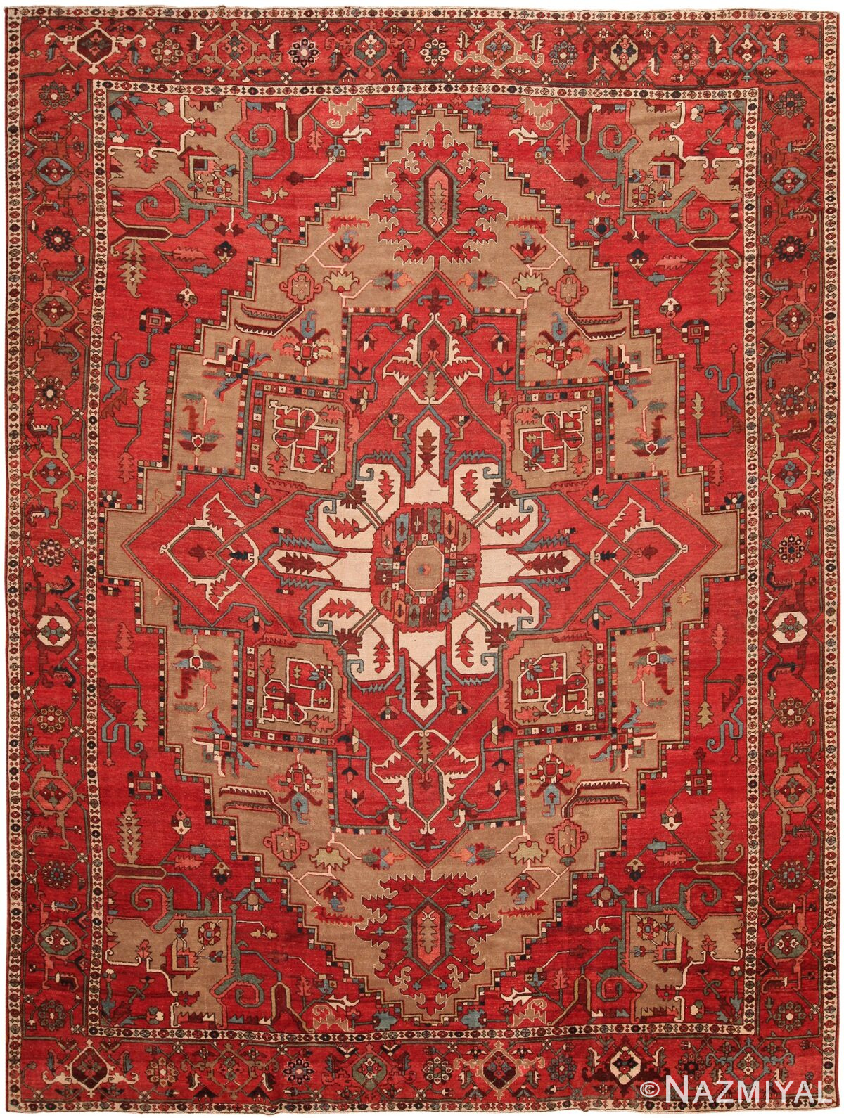 Large Geometric Antique Persian Serapi Rug 70522 by Nazmiyal NYC