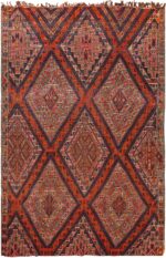 Back of Folk Art Vintage Geometric Moroccan Rug 70560 by Nazmiyal NYC