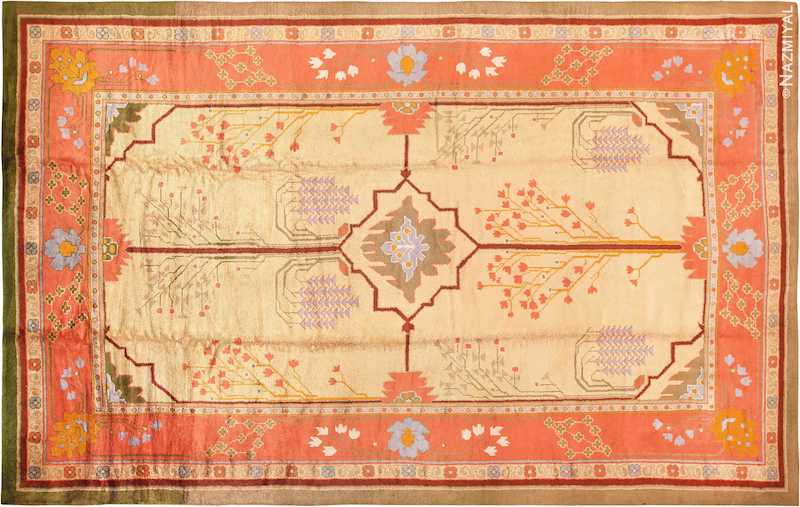 Large Antique Ivory Irish Arts and Crafts Donegal Rug Nazmiyal