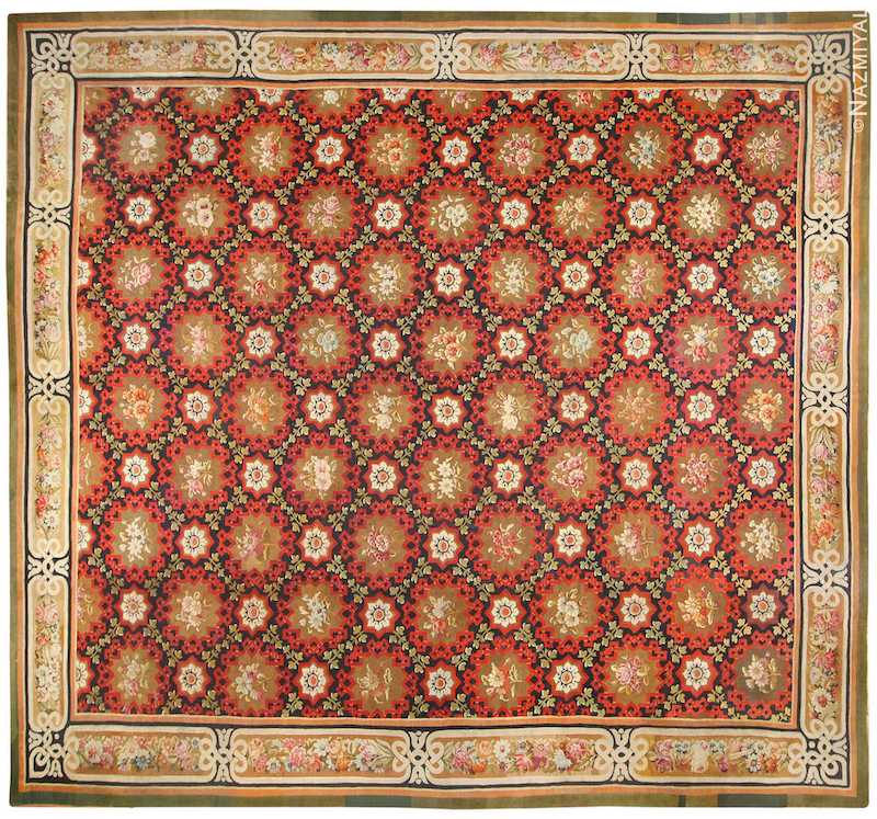 Large Oversized Square Antique French Aubusson Rug Large Oversized Square Antique French Aubusson Rug Nazmiyal