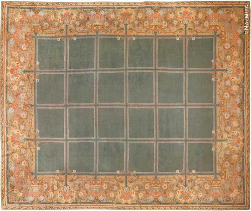 Large Green Antique Spanish Savonnerie Carpet Large Green Antique Spanish Savonnerie Carpet Nazmiyal