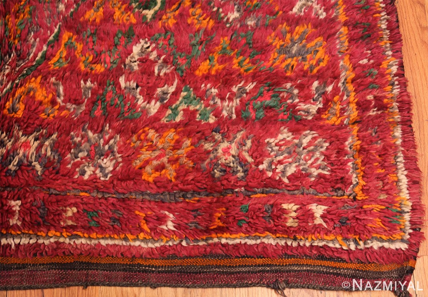 Corner Of Geometric Folk Art Vintage Moroccan Rug 70562 by Nazmiyal NYC