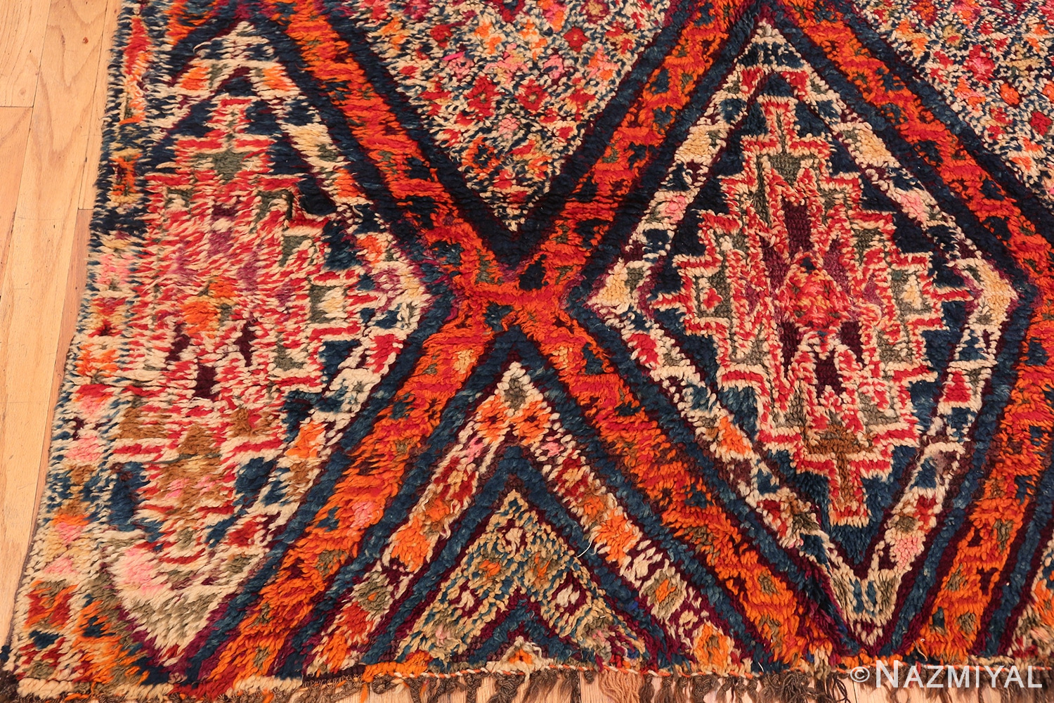 Corner Of Folk Art Vintage Geometric Moroccan Rug 70560 by Nazmiyal NYC