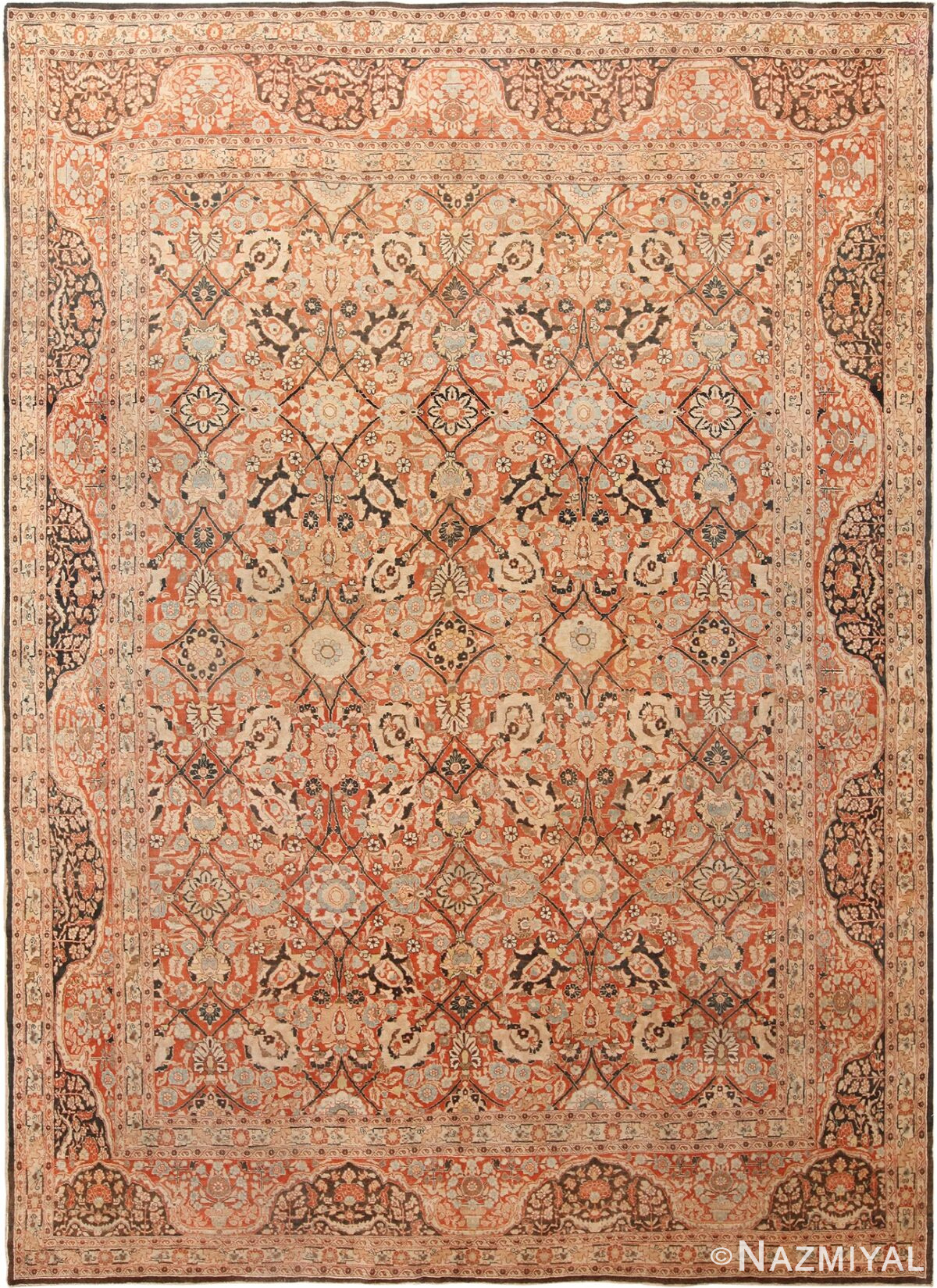 Floral Antique Persian Tabriz Rug 70419 by Nazmiyal NYC