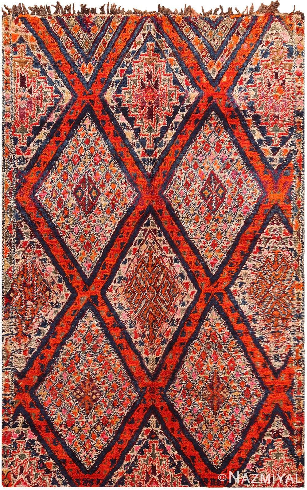 Folk Art Vintage Geometric Moroccan Rug 70560 by Nazmiyal NYC