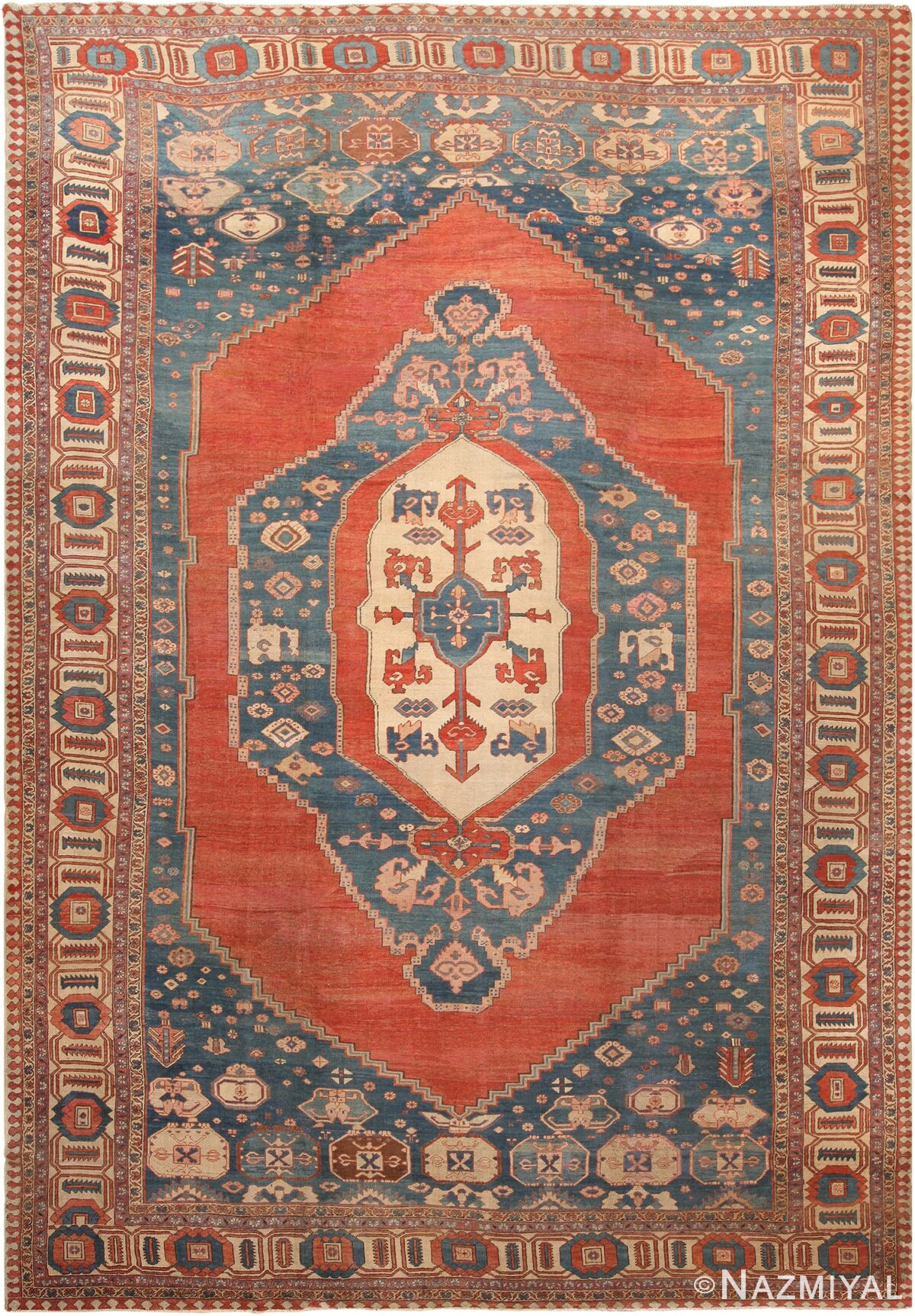 Large Blue Antique Persian Bakshaish Rug 70523 by Nazmiyal NYC