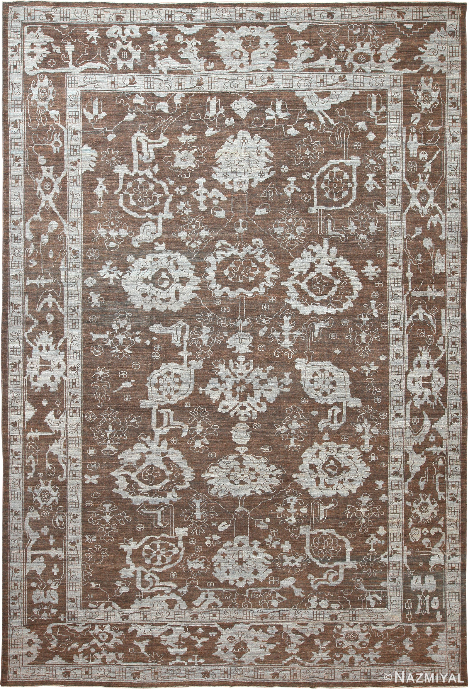 Large Modern Floral Oushak Rug 60073 by Nazmiyal NYC
