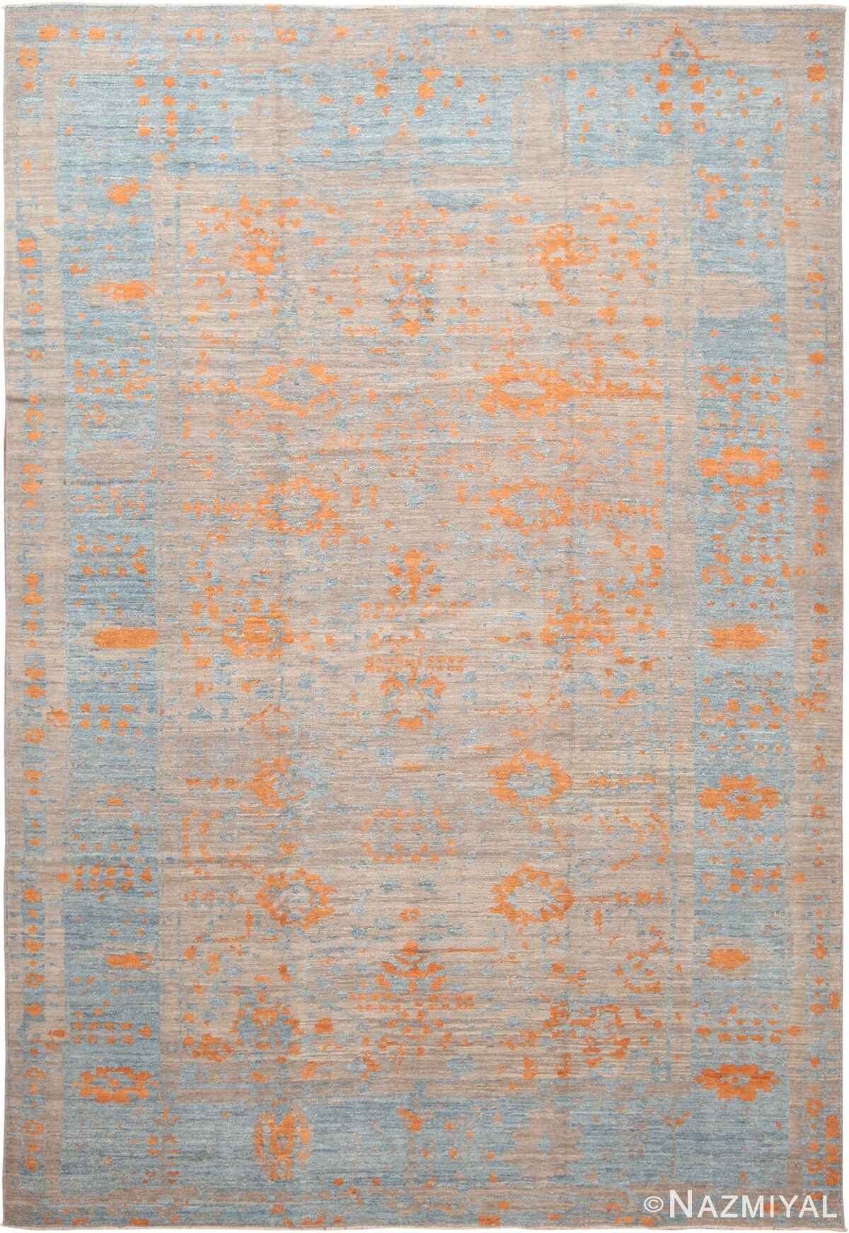 Modern Blue Floral Oushak Rug 60075 by Nazmiyal NYC
