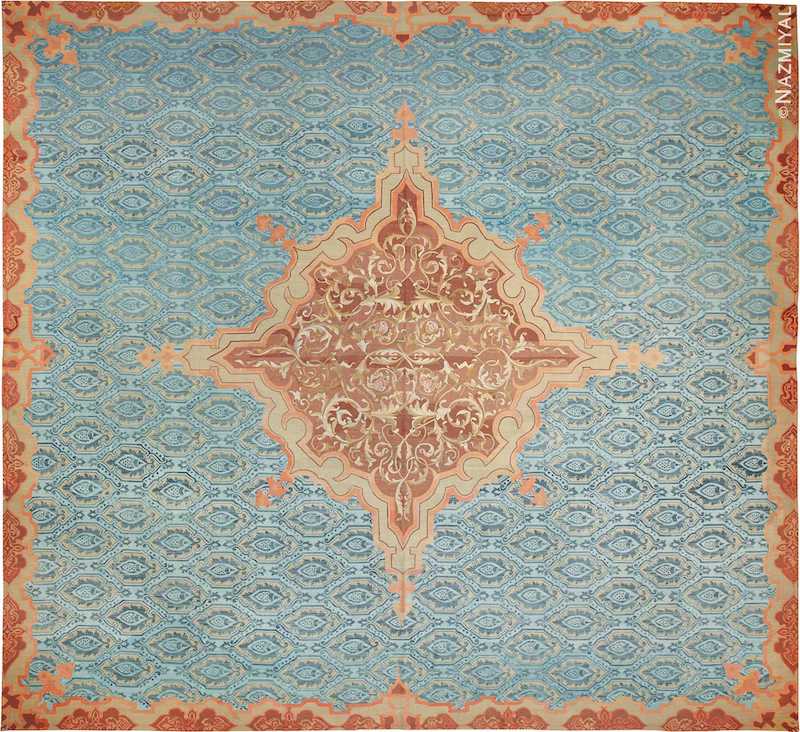 Antique Blue Mid 19th Century French Aubusson Carpet Antique Blue Mid 19th Century French Aubusson Carpet Nazmiyal