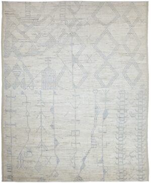 Beige Modern Moroccan Style Afghan Rug 60138 by Nazmiyal NYC