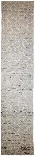 Beige Tribal Modern Moroccan Style Afghan Runner Rug 60165 by Nazmiyal NYC