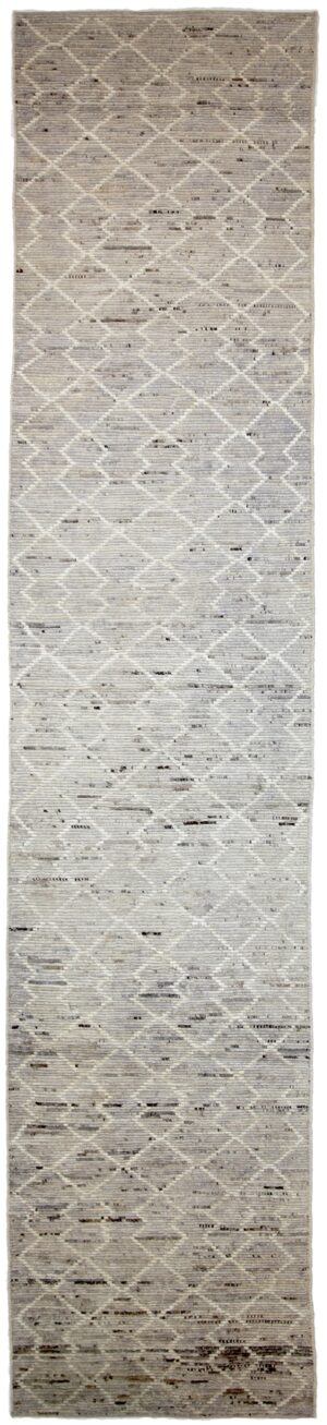 Beige Tribal Modern Moroccan Style Afghan Runner Rug 60165 by Nazmiyal NYC