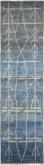 Berber Design Blue Modern Moroccan Style Afghan Runner Rug 60170 by Nazmiyal NYC