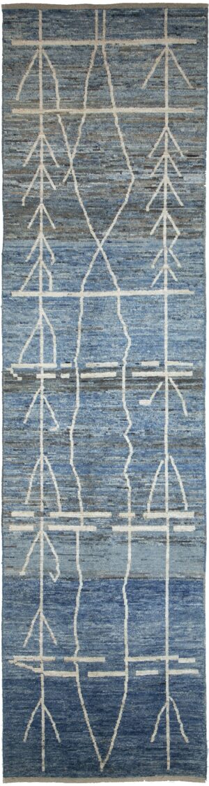 Berber Design Blue Modern Moroccan Style Afghan Runner Rug 60170 by Nazmiyal NYC