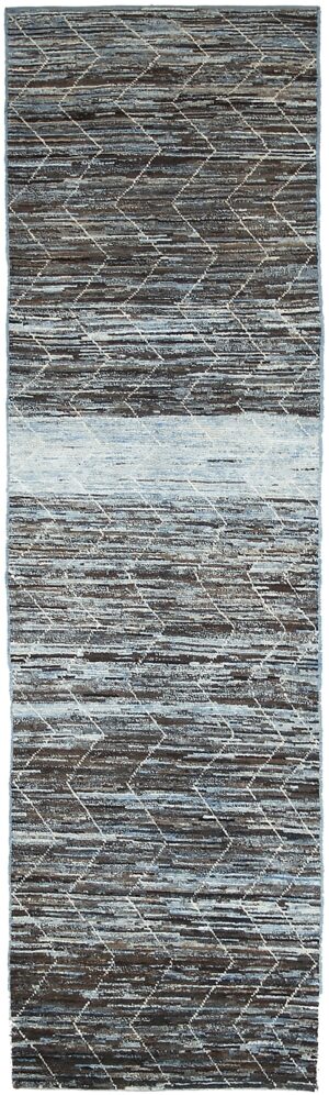 Brown and Blue Modern Moroccan Style Afghan Rug 60119 by Nazmiyal NYC