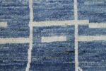 Close Up Berber Design Blue Modern Moroccan Style Afghan Runner Rug 60170 by Nazmiyal NYC