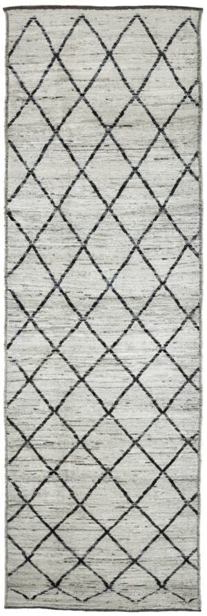 Cream Geometric Modern Moroccan Style Afghan Runner Rug 60157 by Nazmiyal NYC