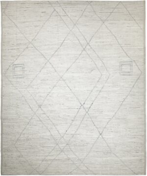 Cream Modern Moroccan Style Afghan Rug 60175 by Nazmiyal NYC
