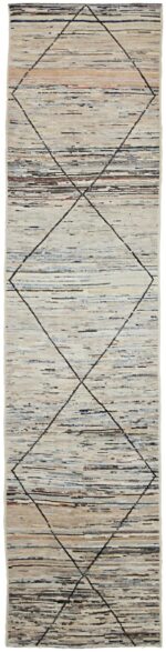Geometric Beige Modern Moroccan Style Afghan Runner Rug 60152 by Nazmiyal NYC