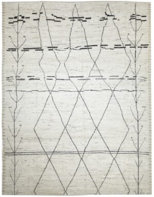 Ivory Tribal Modern Moroccan Style Afghan Rug 60160 by Nazmiyal NYC