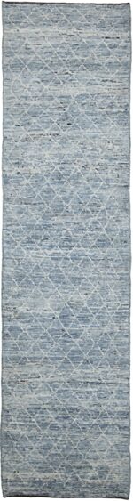 Light Blue Modern Moroccan Style Afghan Runner Rug 60146 by Nazmiyal NYC