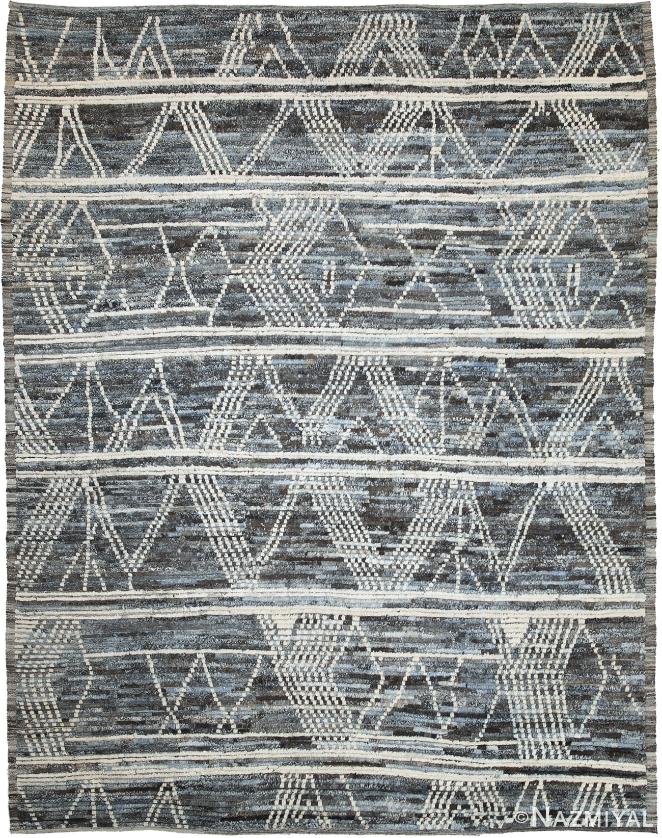 Blue and Grey Modern Moroccan Style Afghan Rug 60137 by Nazmiyal NYC