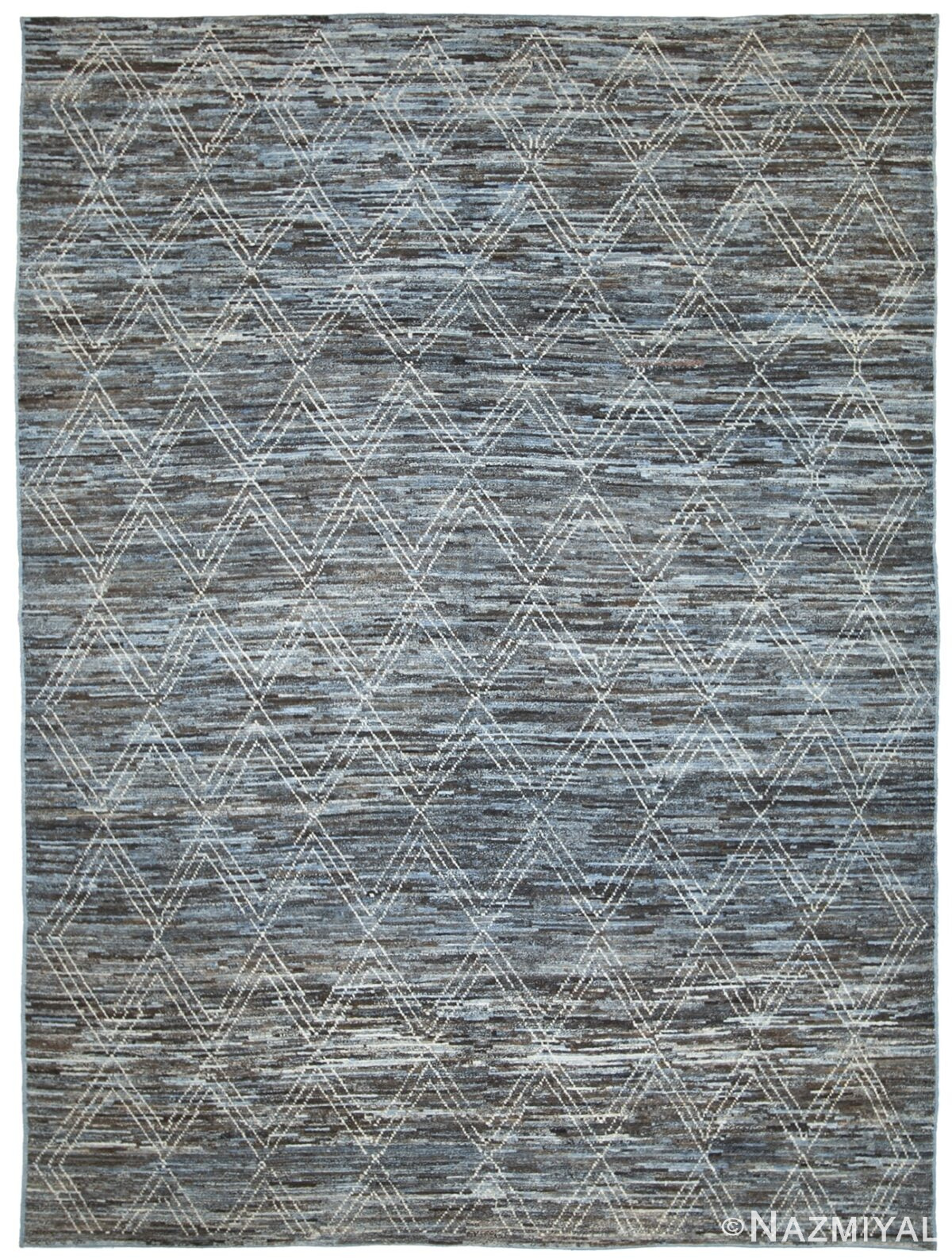 Blue Modern Moroccan Style Afghan Rug 60122 by Nazmiyal NYC
