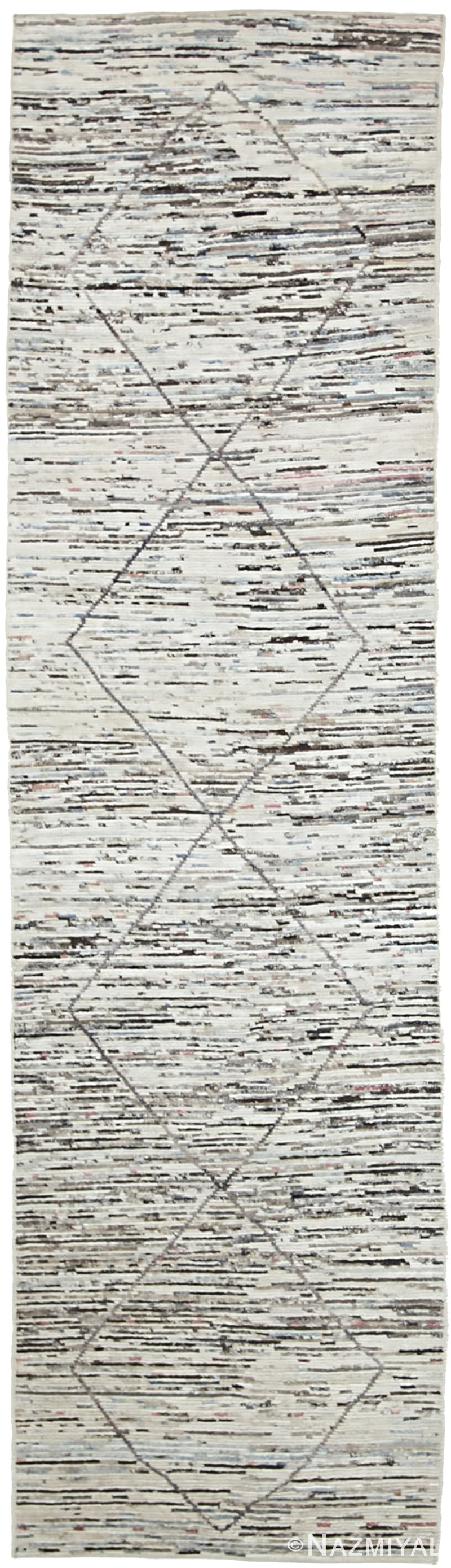 Cream Modern Moroccan Style Afghan Runner Rug 60145 by Nazmiyal NYC