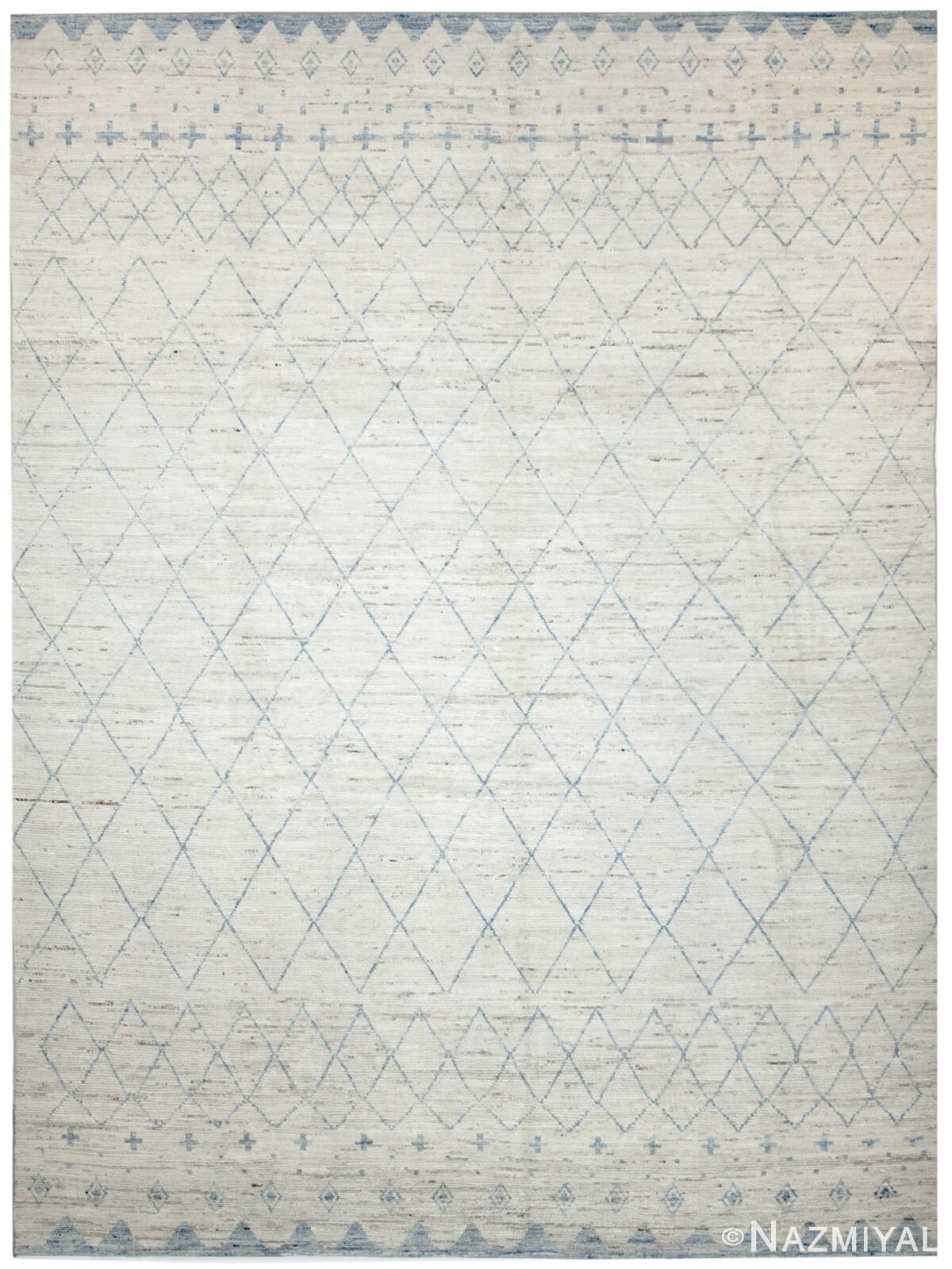 Cream Modern Moroccan Style Afghan Rug 60154 by Nazmiyal NYC