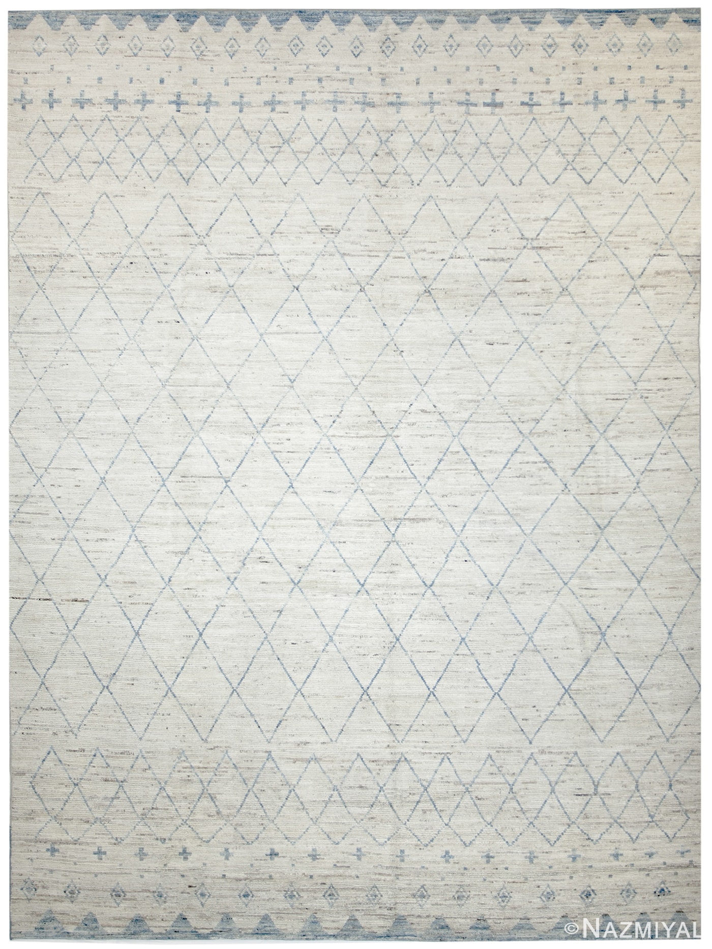 Cream Modern Moroccan Style Afghan Rug 60154 by Nazmiyal NYC