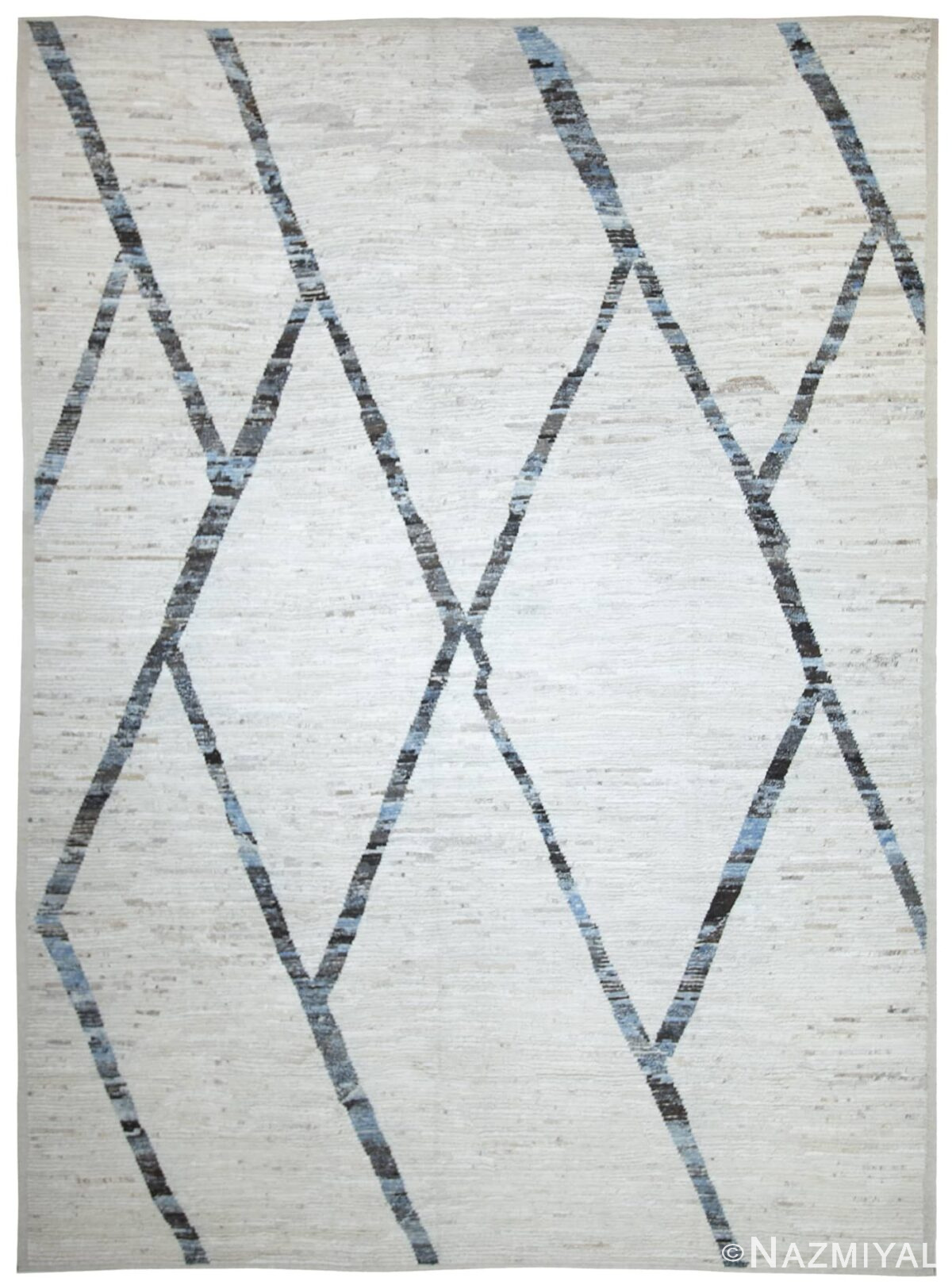 Geometric Ivory Modern Moroccan Style Afghan Rug 60115 by Nazmiyal NYC