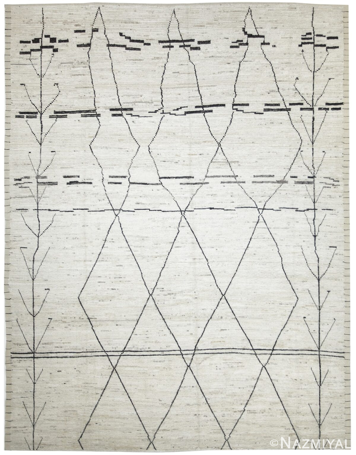 Ivory Tribal Modern Moroccan Style Afghan Rug 60160 by Nazmiyal NYC