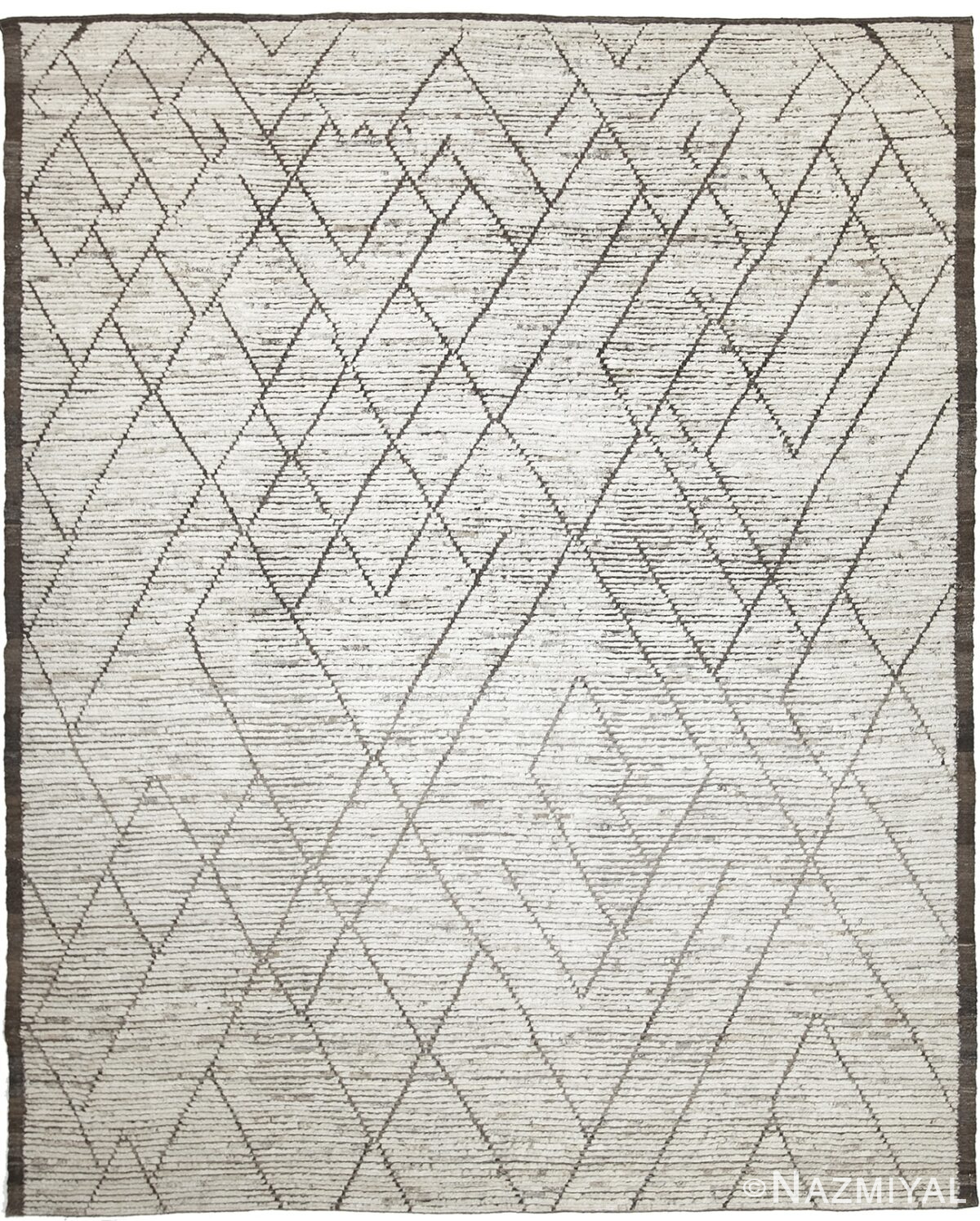 Ivory Tribal Modern Moroccan Style Afghan Rug 60178 by Nazmiyal NYC