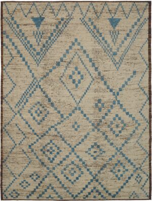 Cream and Blue Modern Moroccan Style Rug 60343 by Nazmiyal NYC