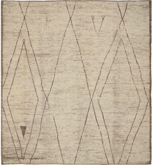 Square Size Ivory Cream Modern Moroccan Style Rug 60344 by Nazmiyal NYC