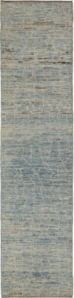 Soft Grey Blue Modern Moroccan Style Runner Rug 60323 by Nazmiyal