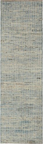 Soft Ivory and Light Blue Modern Moroccan Style Runner Rug #60327 by Nazmiyal Antique Rugs