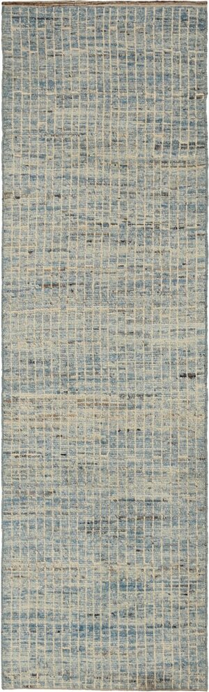 Soft Ivory and Light Blue Modern Moroccan Style Runner Rug #60327 by Nazmiyal Antique Rugs