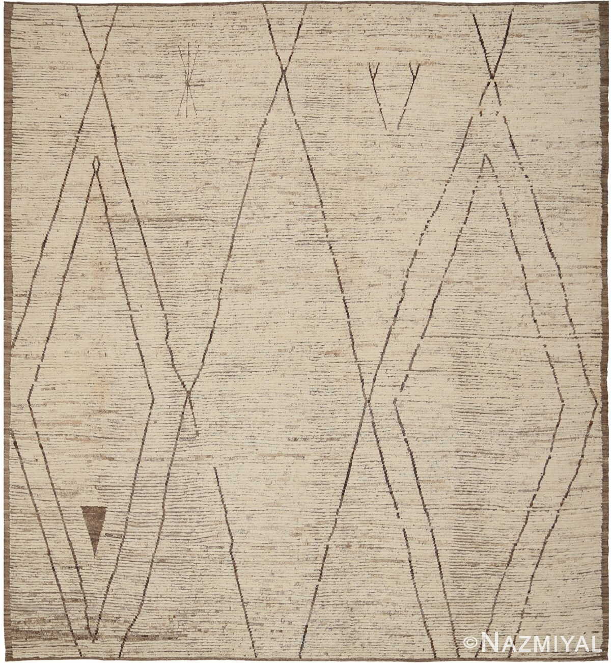 Square Size Ivory Cream Modern Moroccan Style Rug 60344 by Nazmiyal NYC