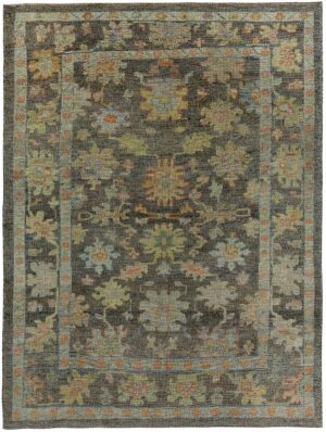 Brown Green Modern Turkish Oushak Rug 60387 by Nazmiyal NYC
