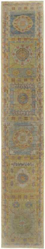Decorative Garden Design Modern Turkish Oushak Runner Rug 60393 by Nazmiyal NYC