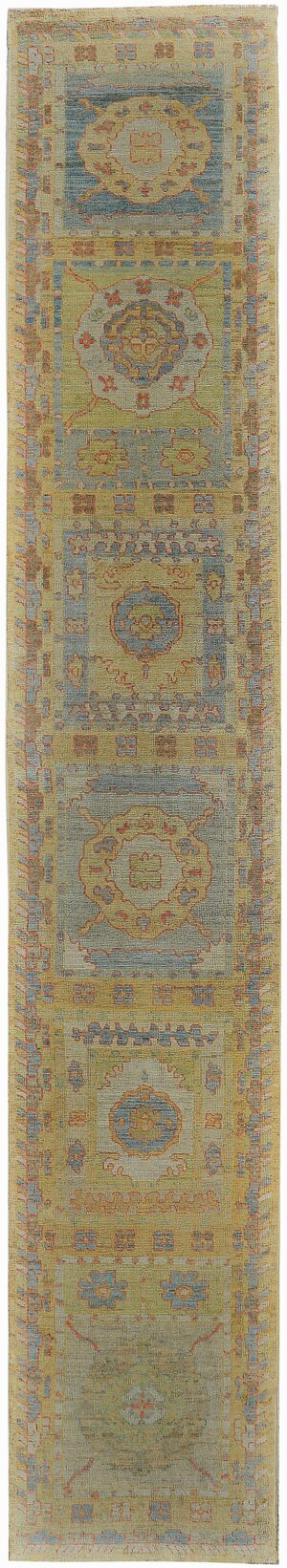 Decorative Garden Design Modern Turkish Oushak Runner Rug 60393 by Nazmiyal NYC