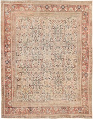 Ivory Herati Design Antique Persian Sultanabad Rug #42301 by Nazmiyal Antique Rugs