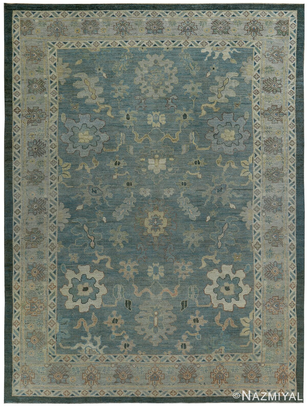 Blue Modern Turkish Oushak Rug 60384 by Nazmiyal NYC