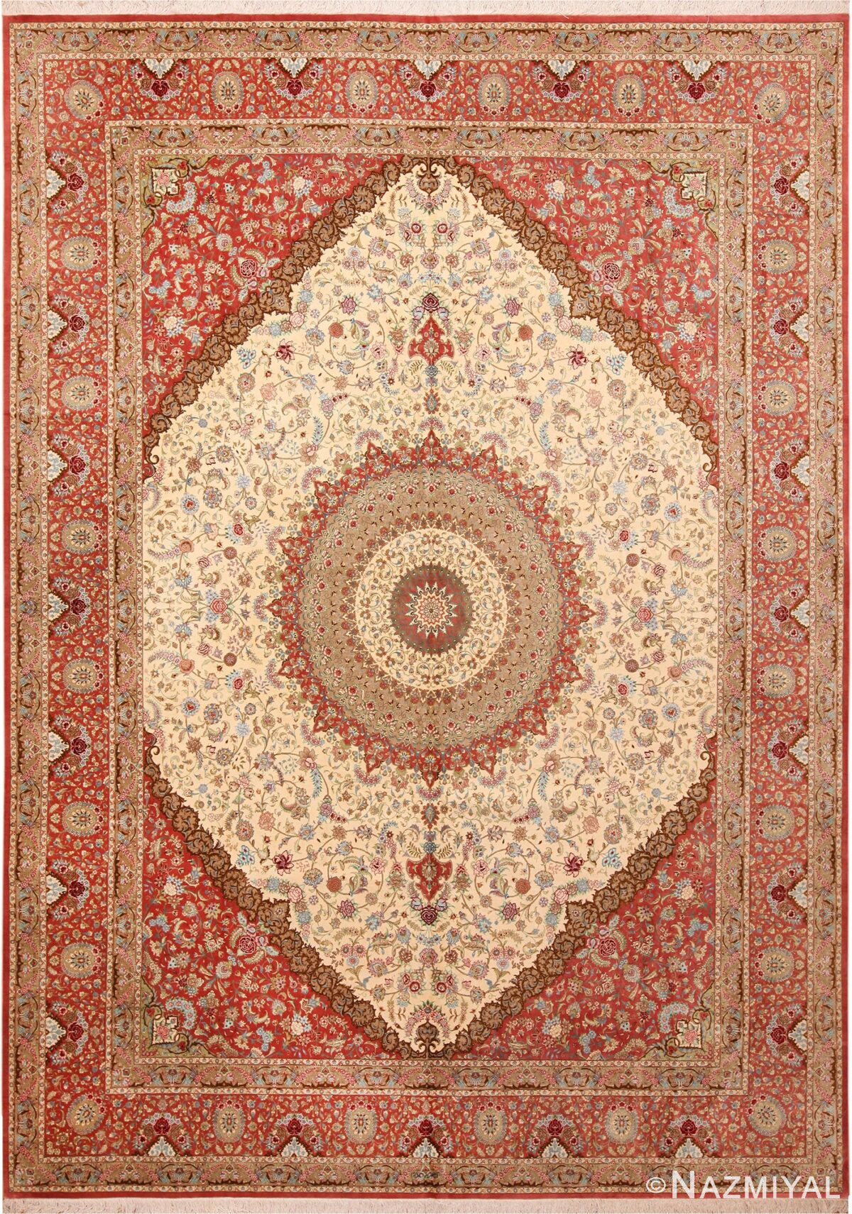 Fine Floral Medallion Vintage Persian Silk Qum Rug 70244 by Nazmiyal NYC