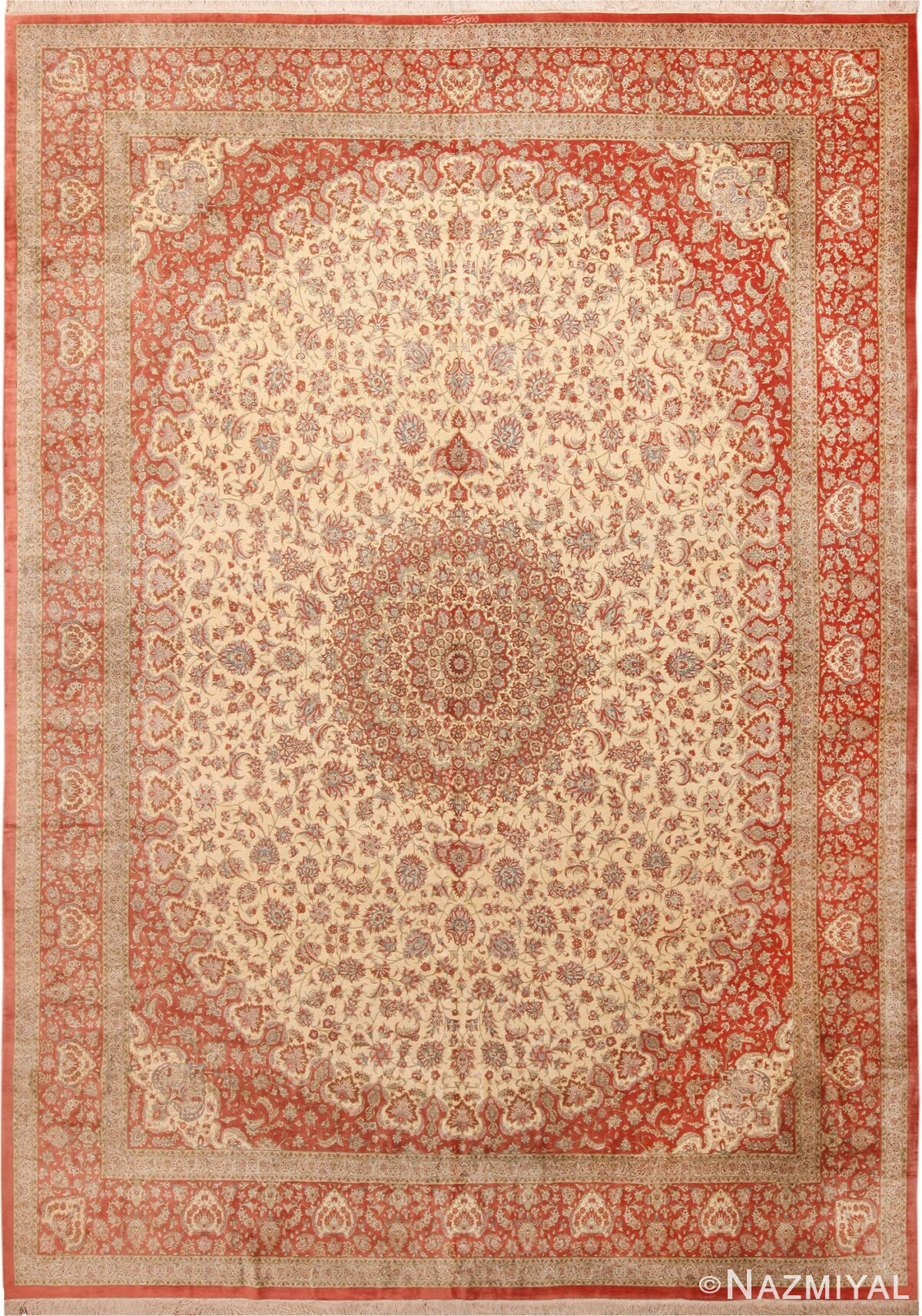 Fine Room Size Vintage Persian Silk Qum Rug 70245 by Nazmiyal NYC