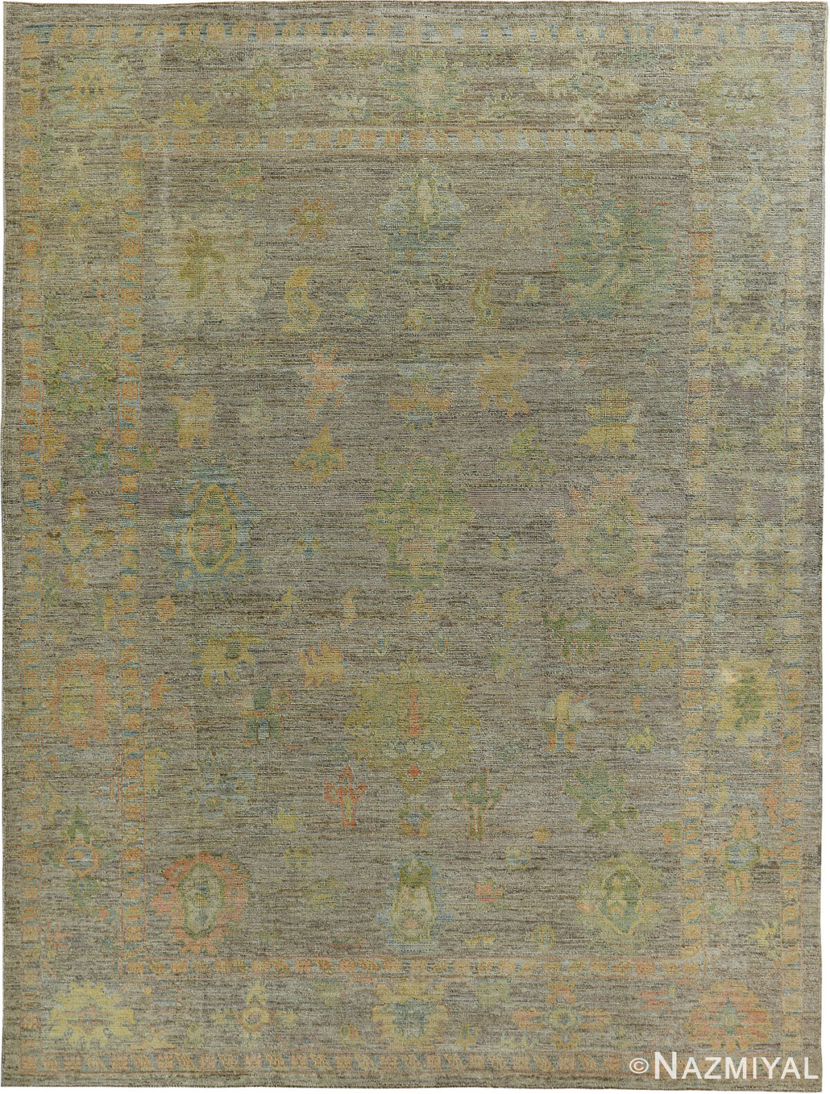 Green Earth Tone Modern Turkish Oushak Rug #60383 by Nazmiyal Antique Rugs