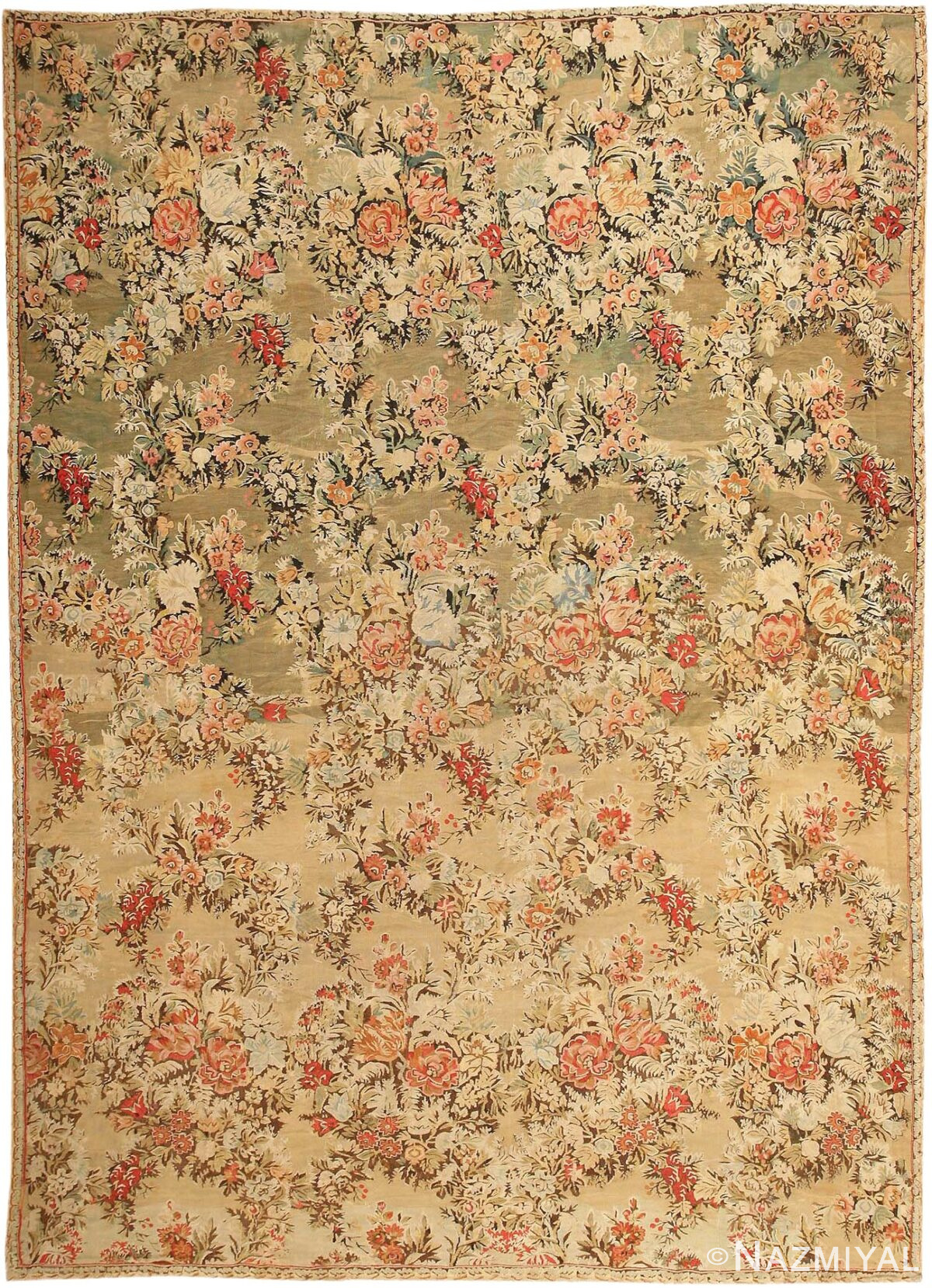 Green Floral Romanian Antique Bessarabian Kilim Rug #43433 by Nazmiyal Antique Rugs