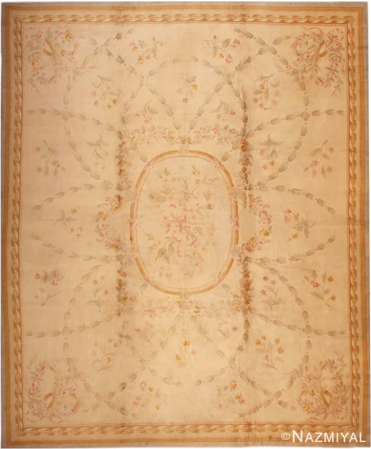 Large Floral Antique French Savonnerie Carpet #3204 by Nazmiyal Antique Rugs
